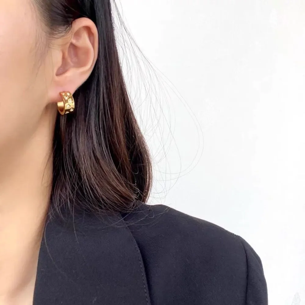 18K Gold Plated Diamond CZ Brilliant Star Small Hoop Earrings